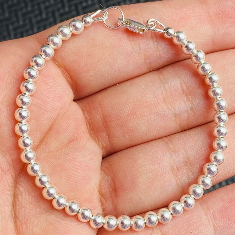 925 Solid Sterling Silver ball Beaded Bracelet - Picture 3 of 6